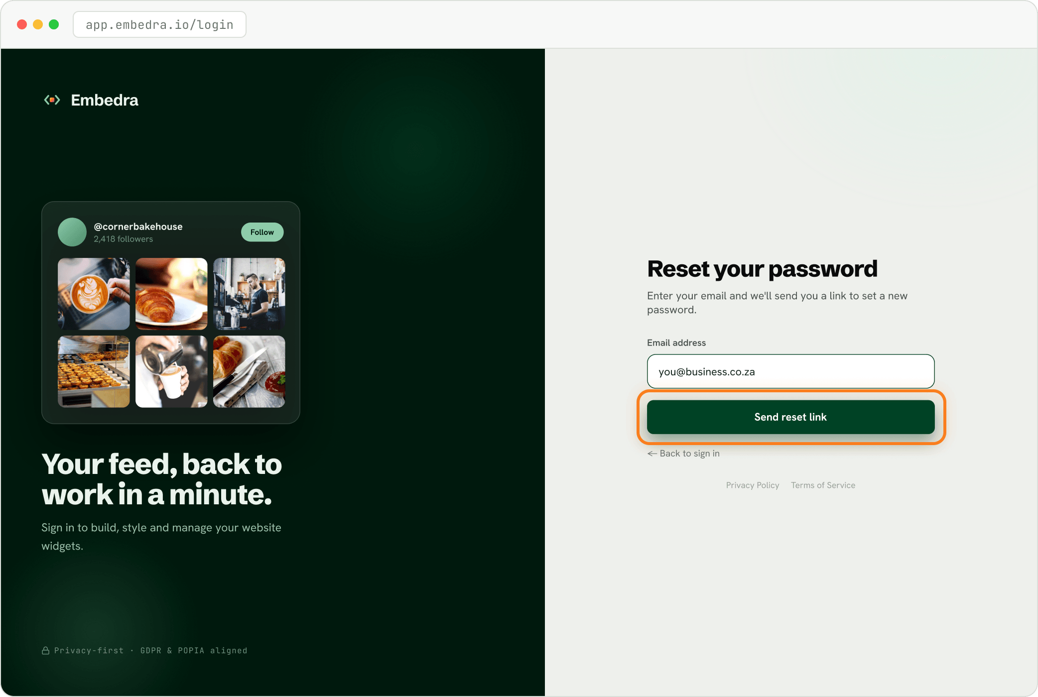 Step: Ask for a reset link