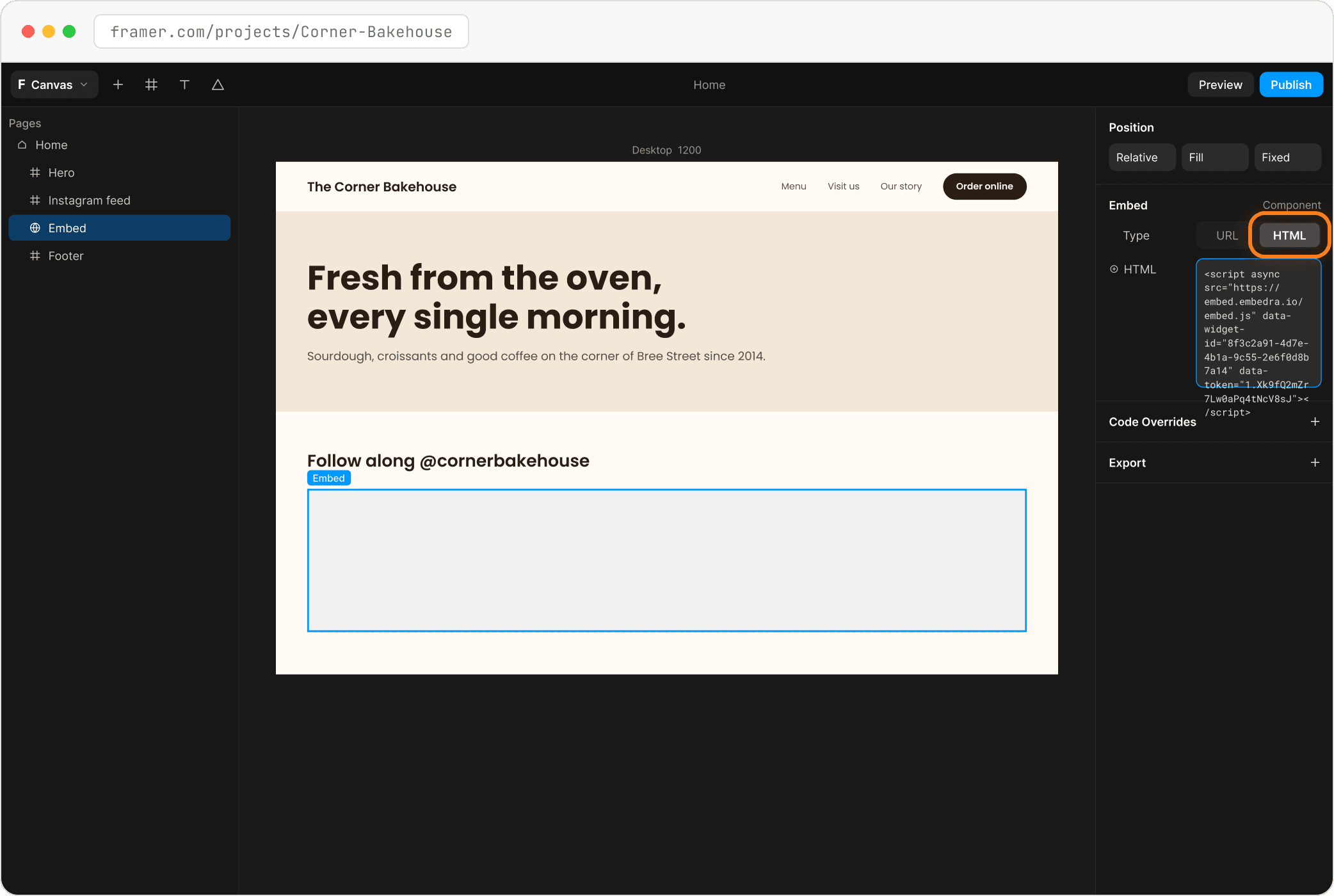 Step: Switch Type to HTML and paste