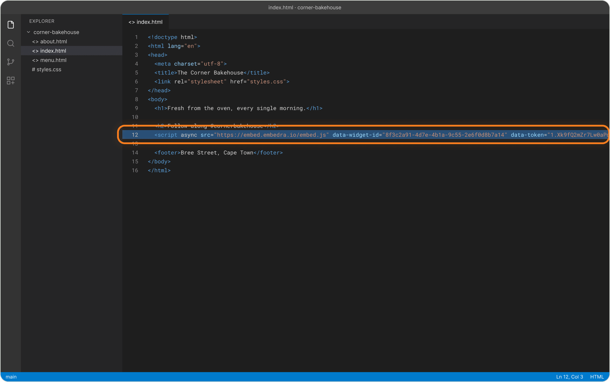 Step: Paste inside <body>, where it should appear