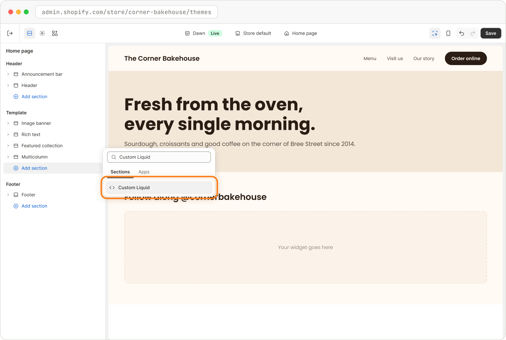 Step: Add a Custom Liquid section