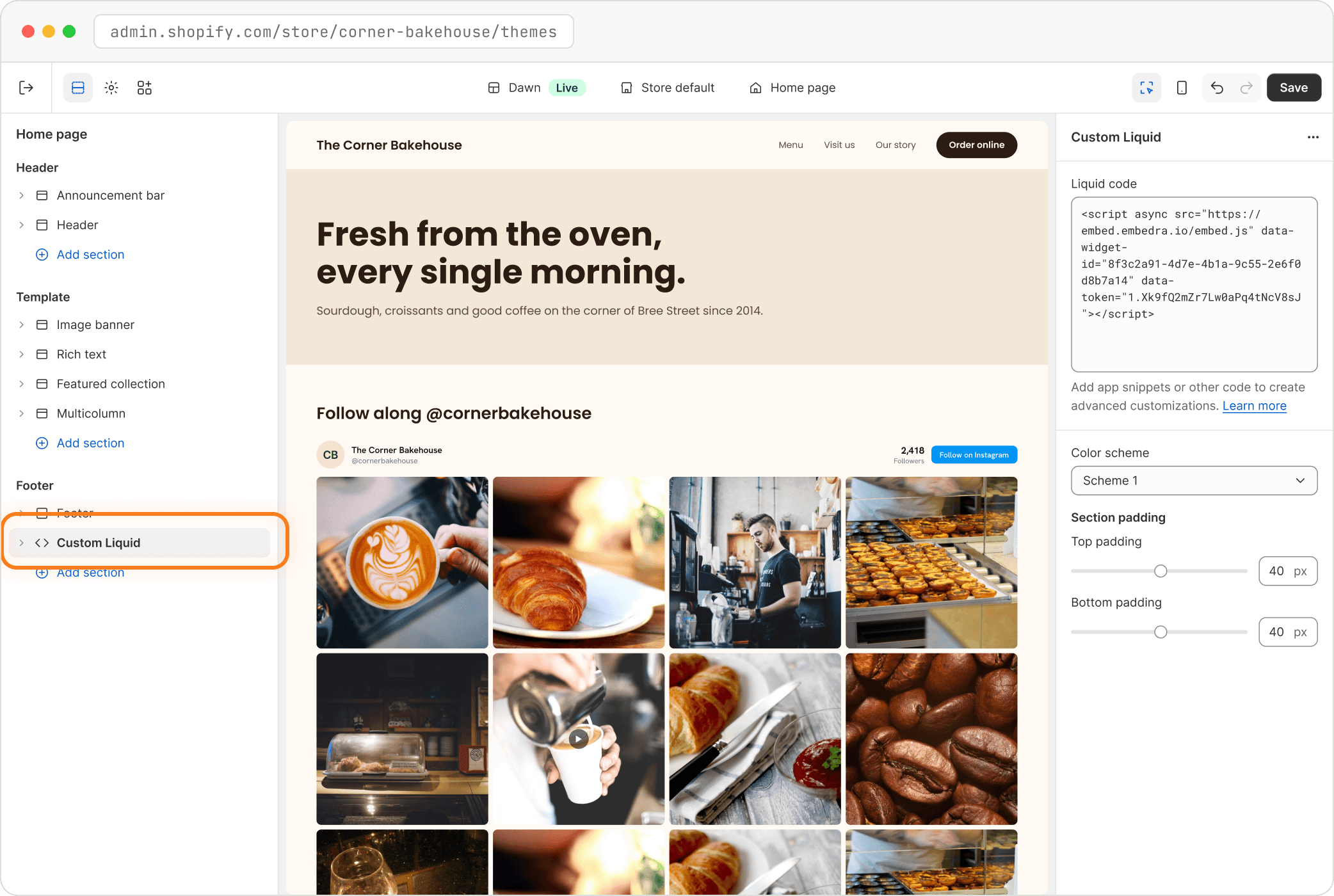 Step: Add Custom Liquid to the Footer group
