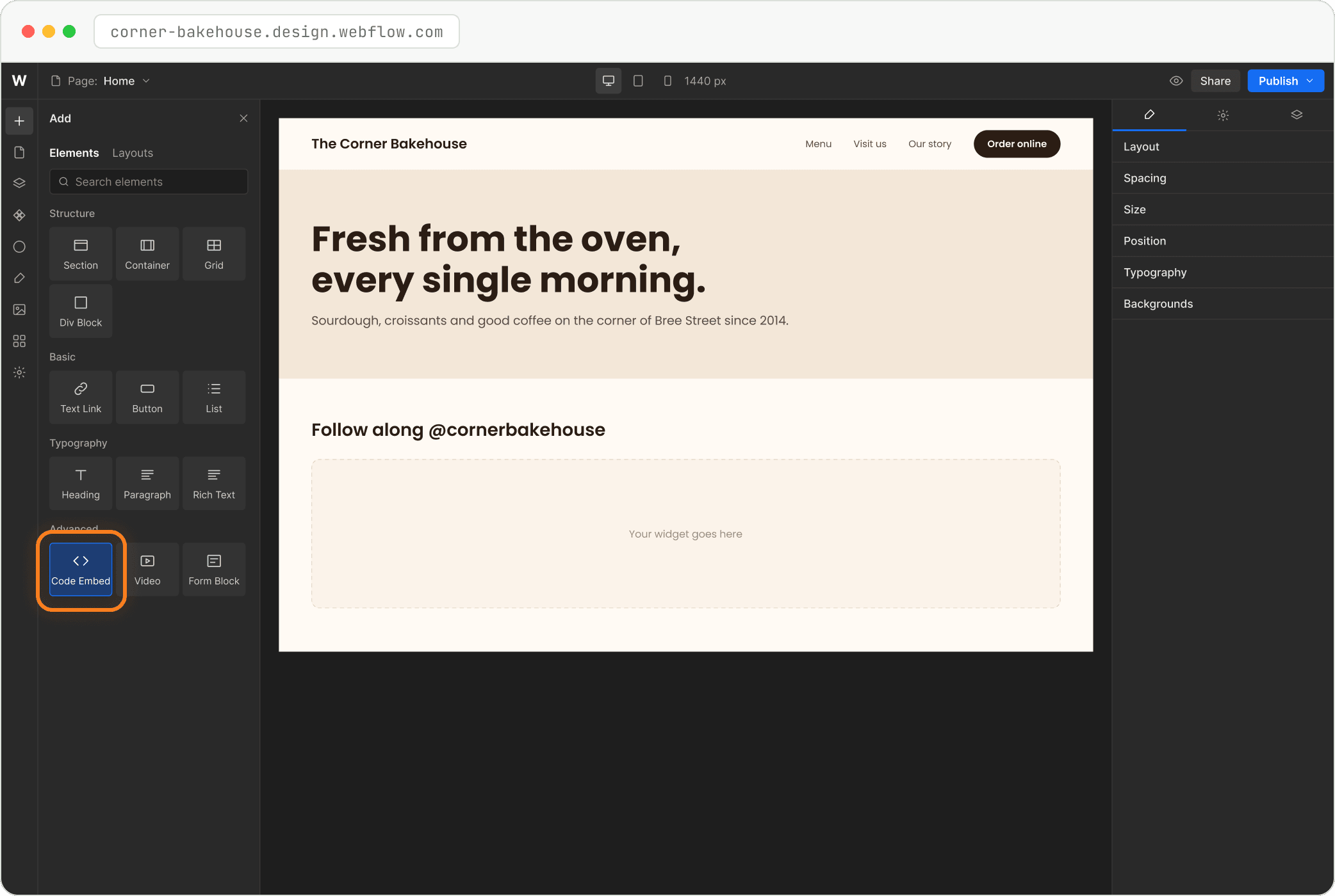 Step: Drag in a Code Embed