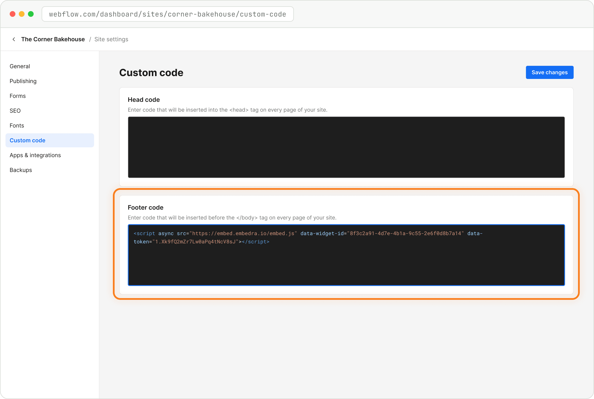 Step: Paste into Footer code