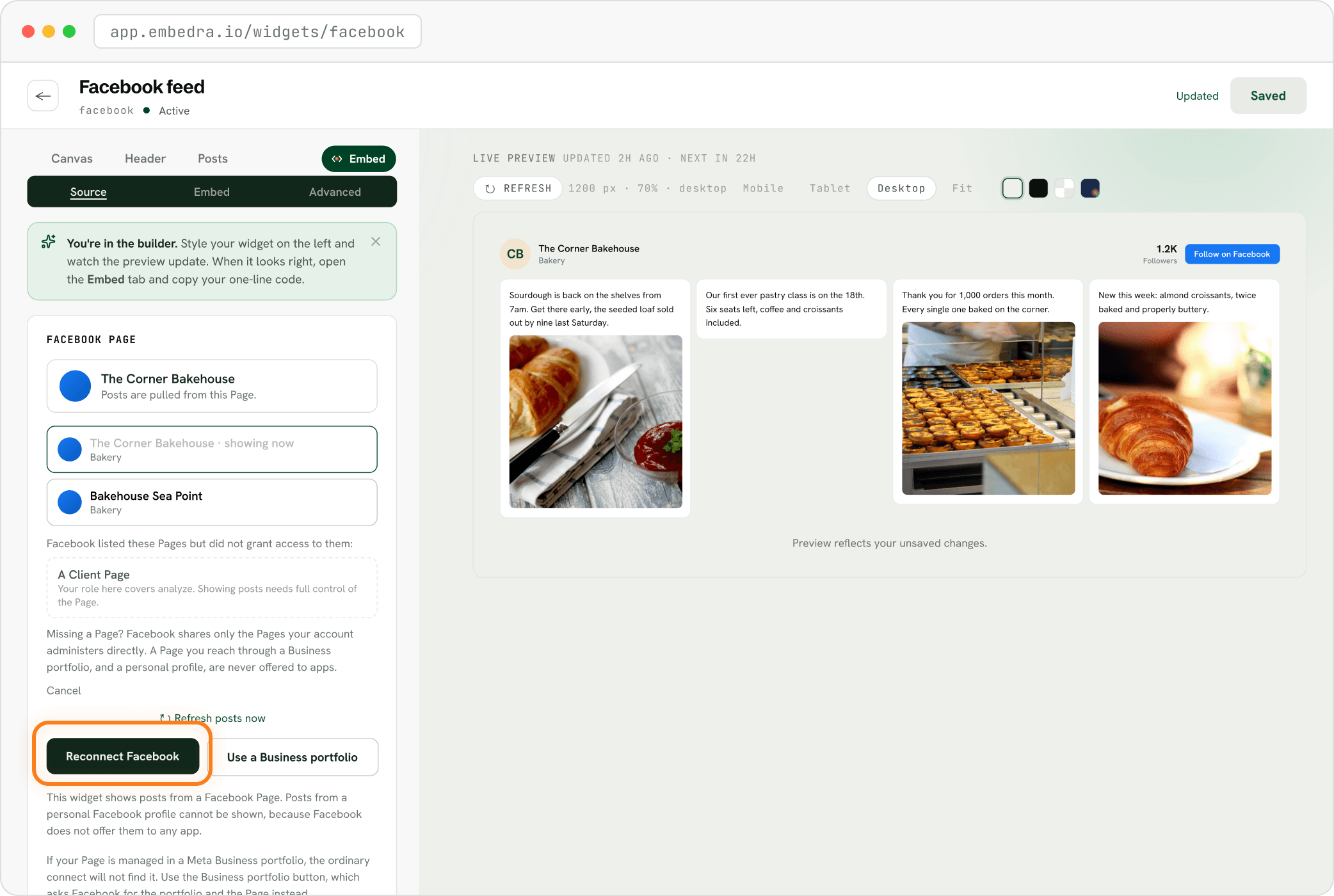Step: Open your widget, then Embed and Source