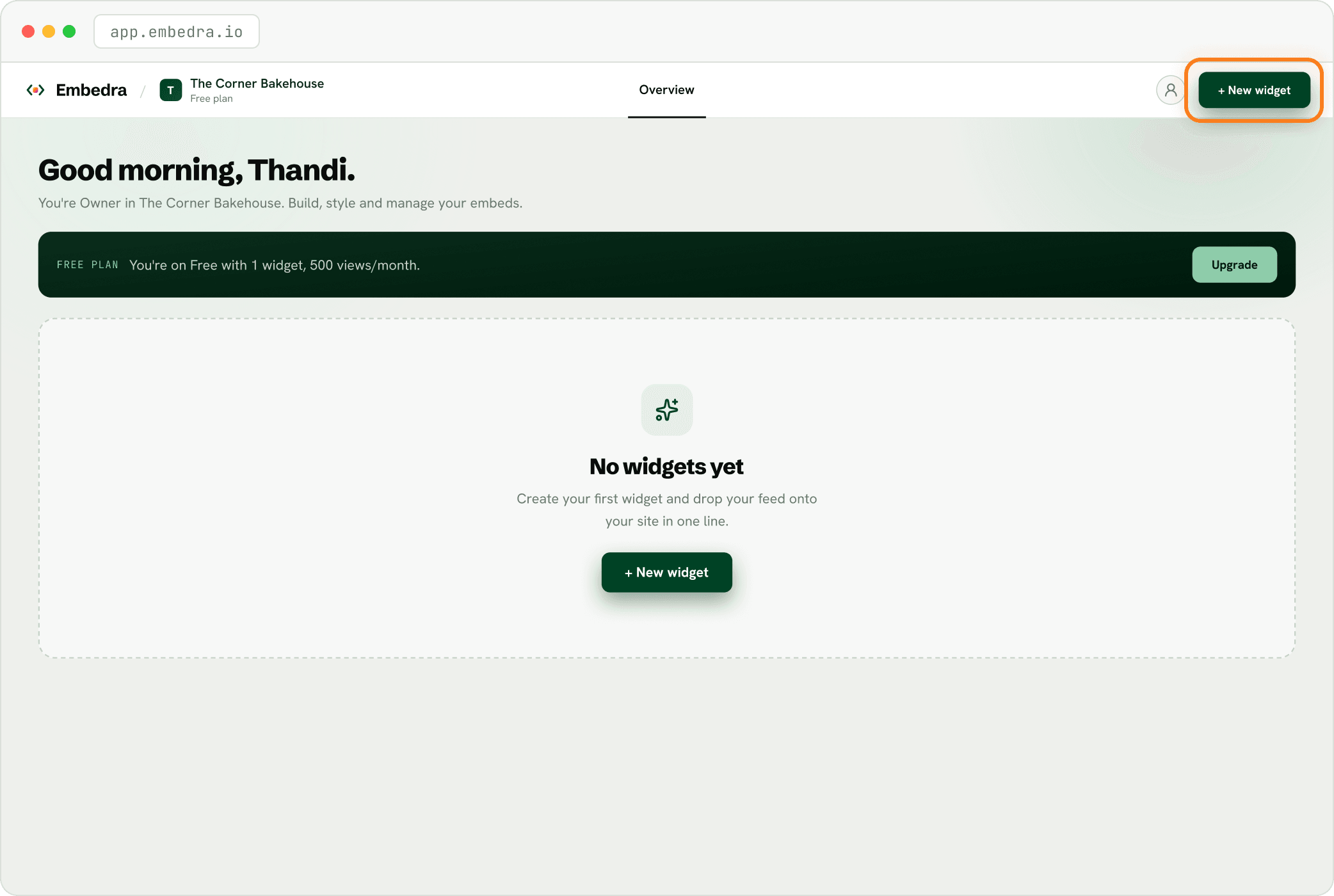 Step: Click "+ New widget"