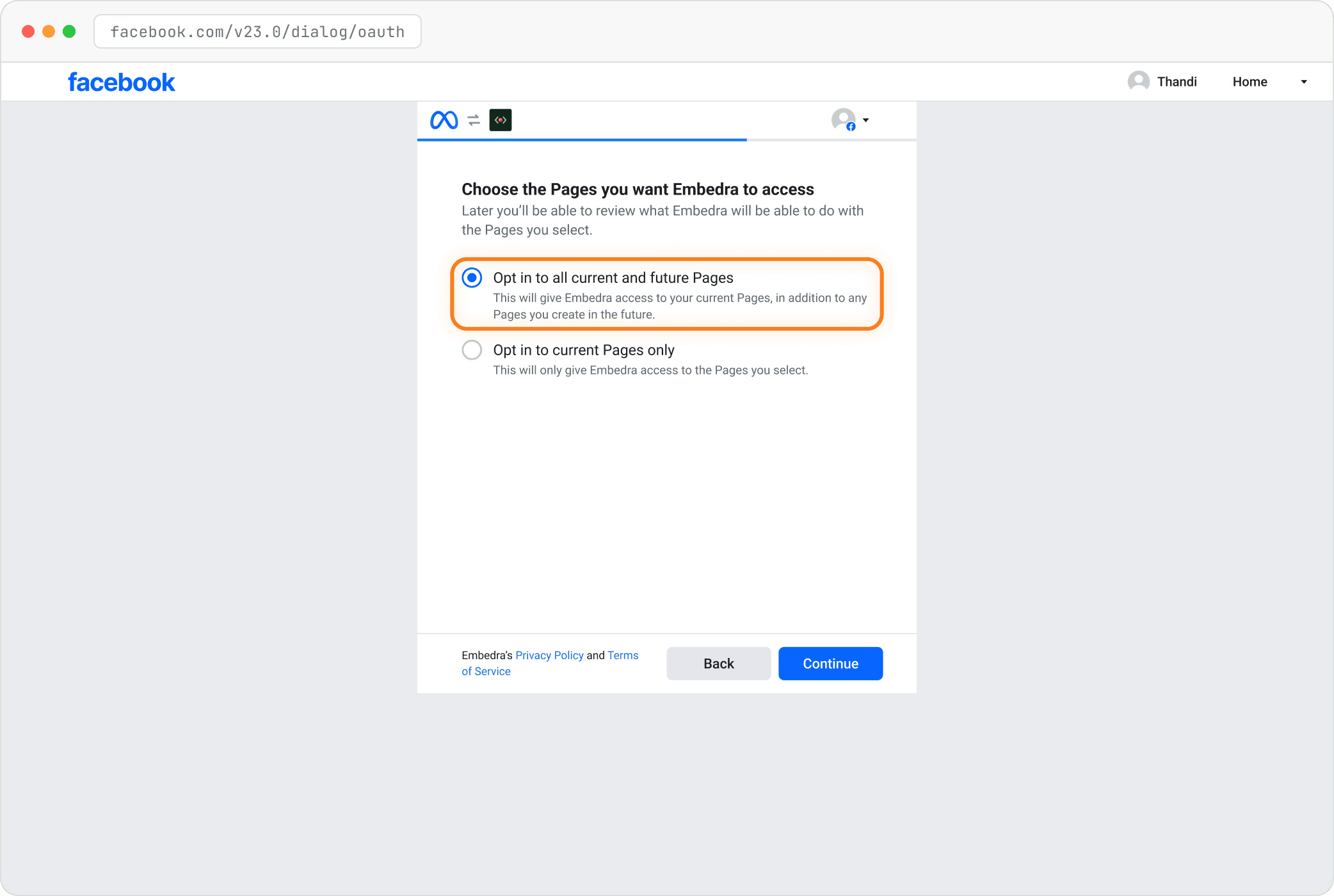 Step: Keep "Opt in to all current and future Pages"