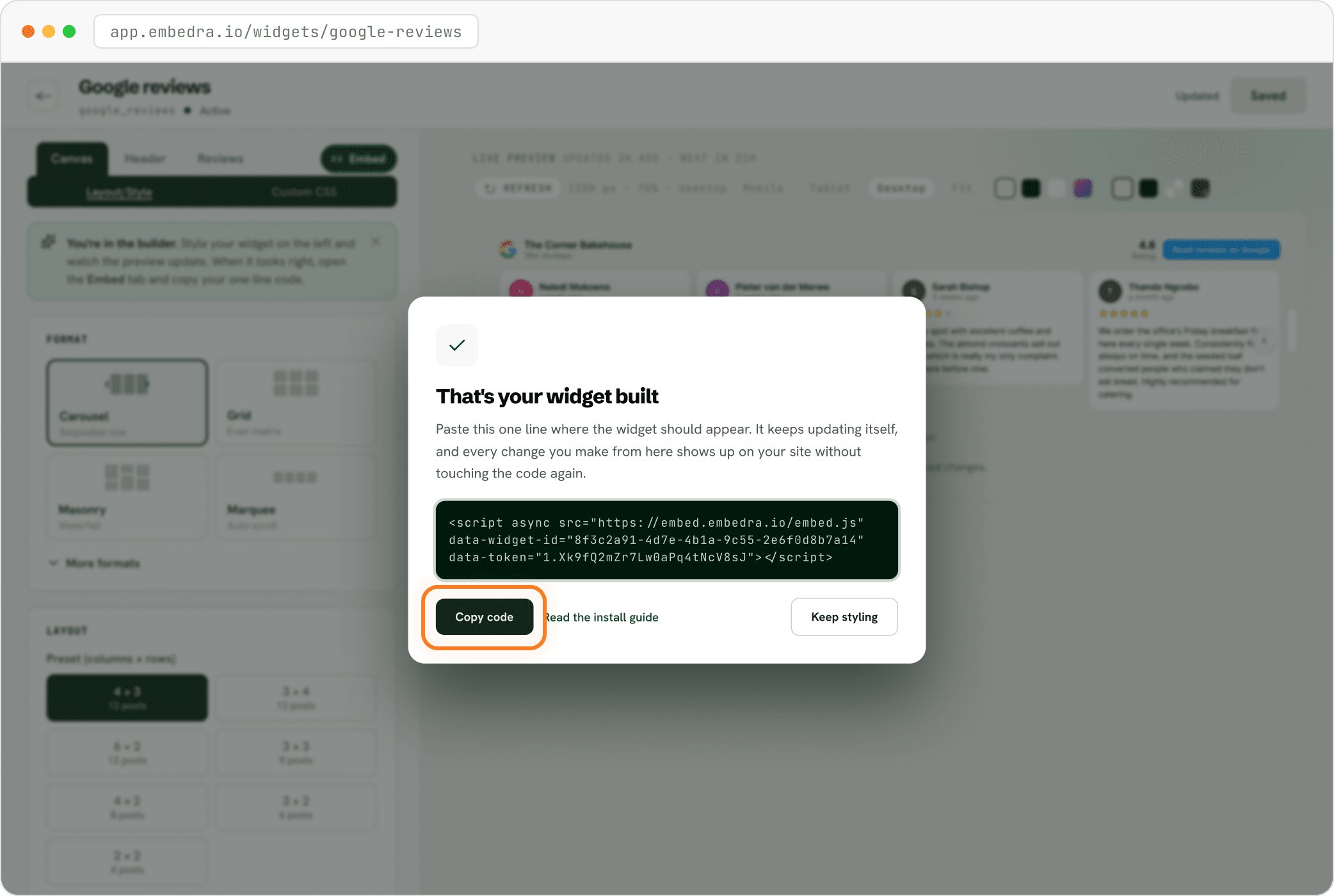 Step: Save, then copy your code