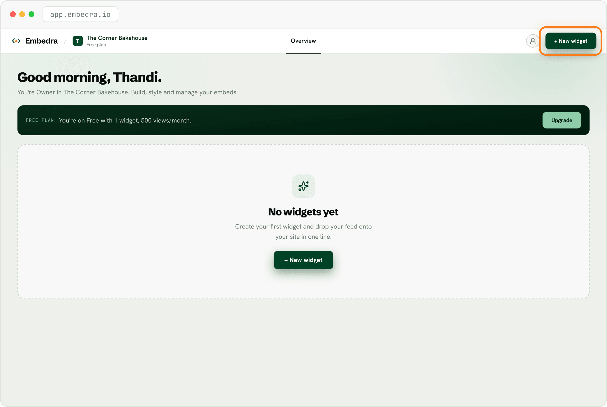 Step: Click "+ New widget"