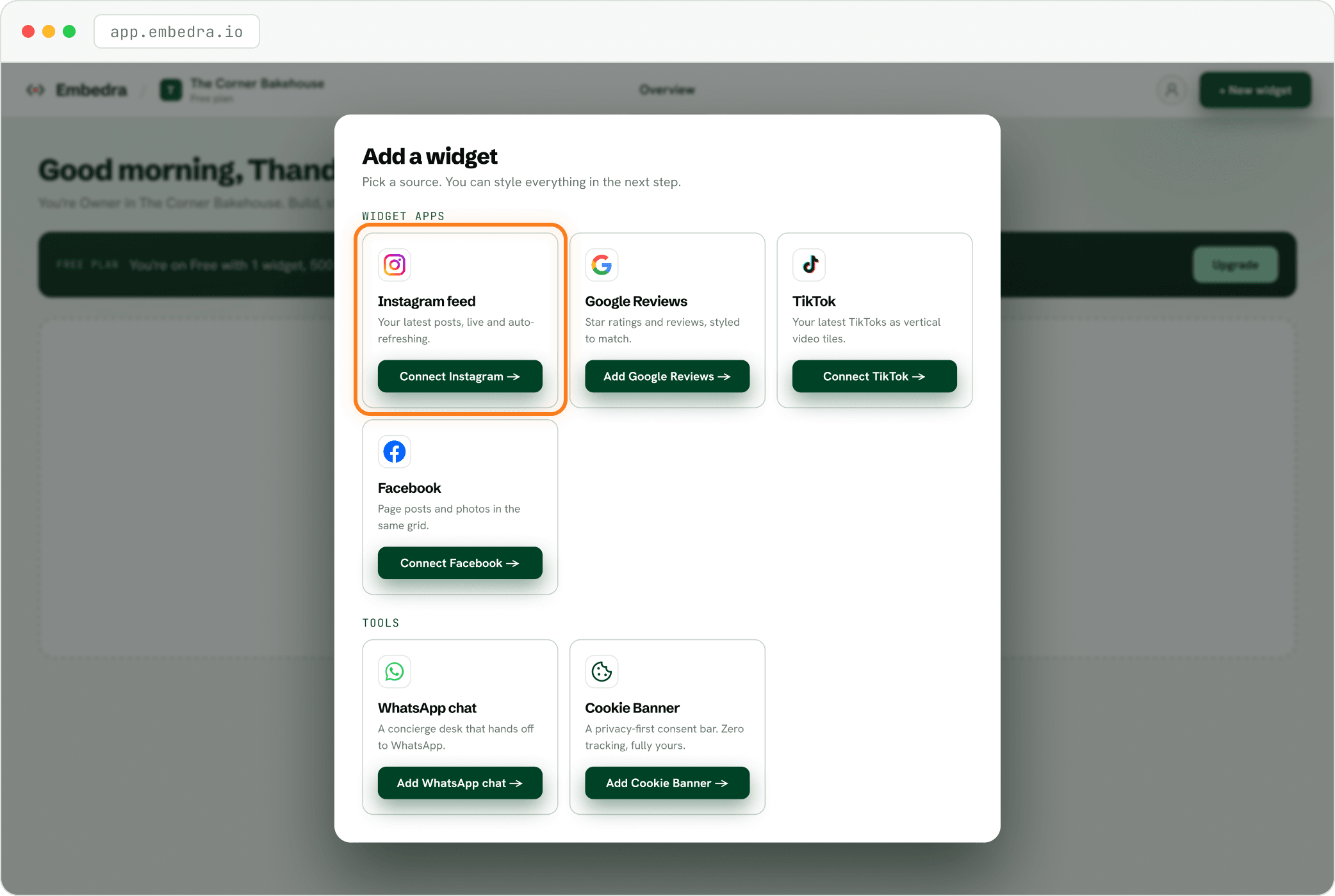 Step: Pick "Instagram feed"