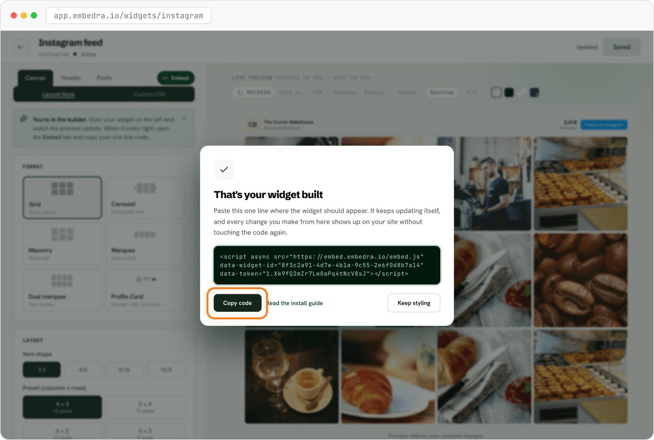 Step: Save, then copy your code