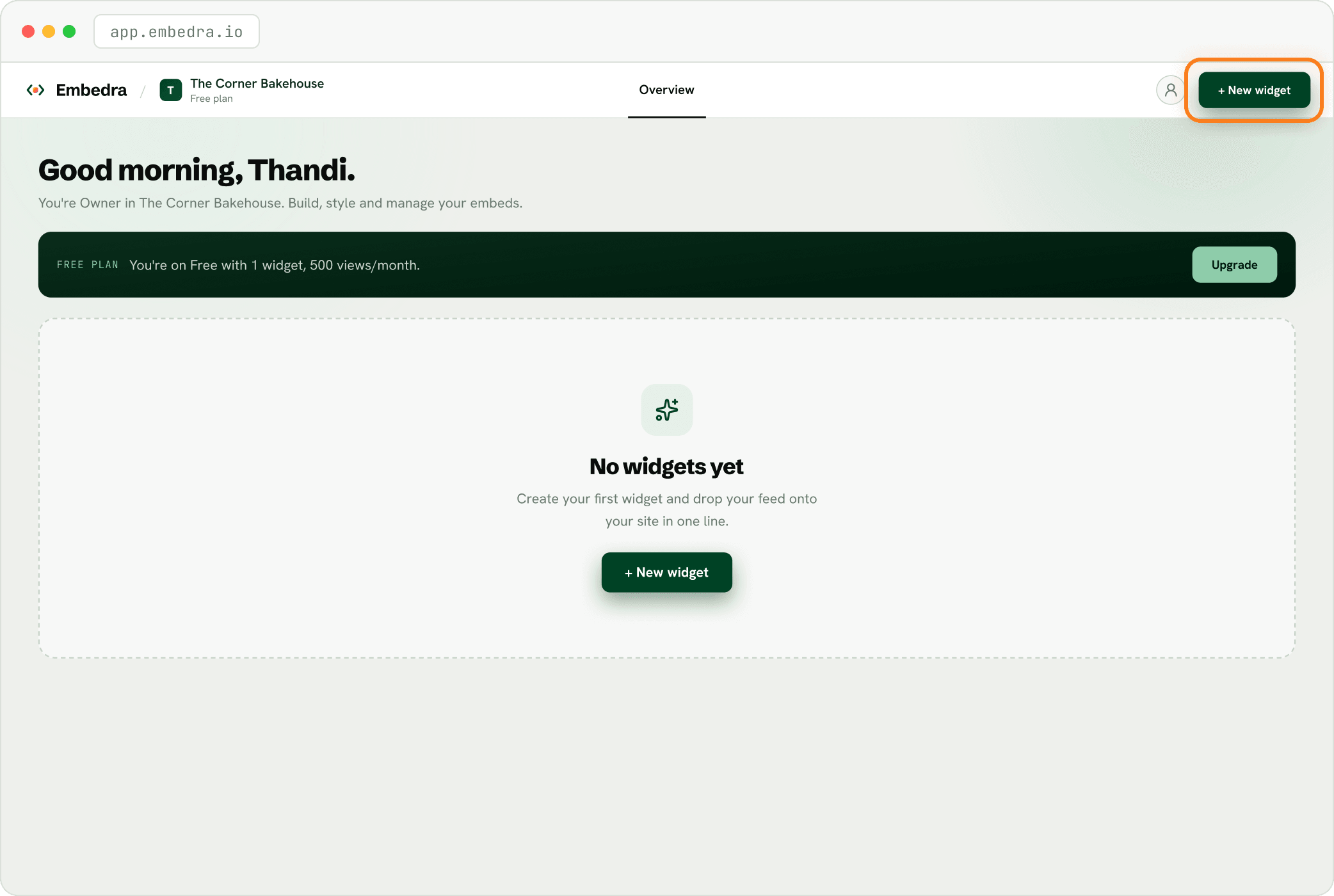 Step: Click "+ New widget"