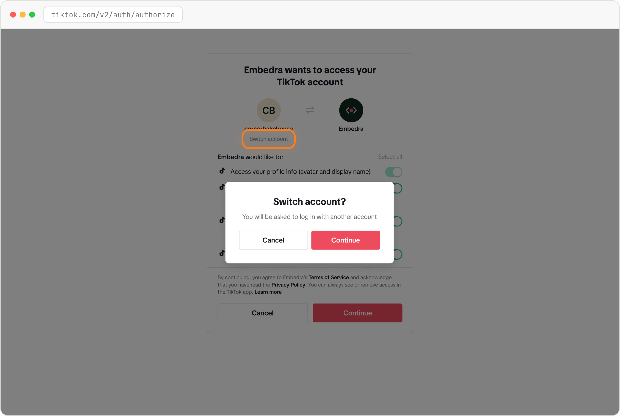 Step: Wrong account? Click "Switch account"