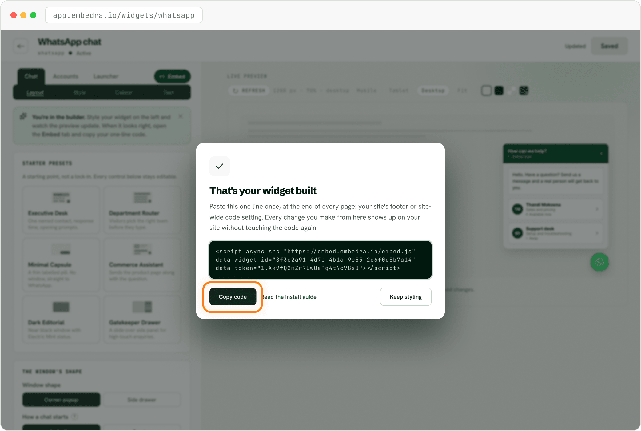 Step: Save, then copy your code