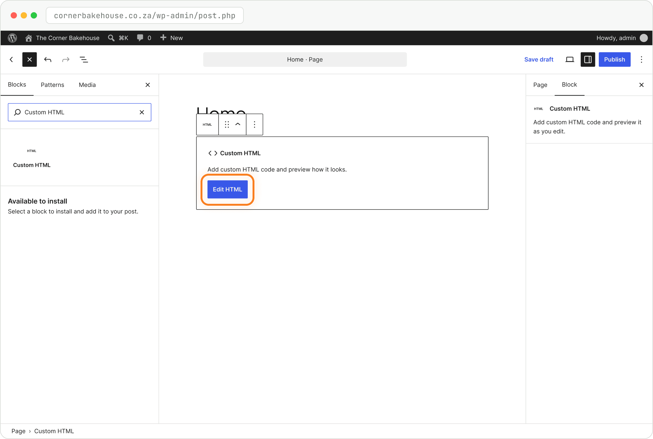 Step: Click "Edit HTML"