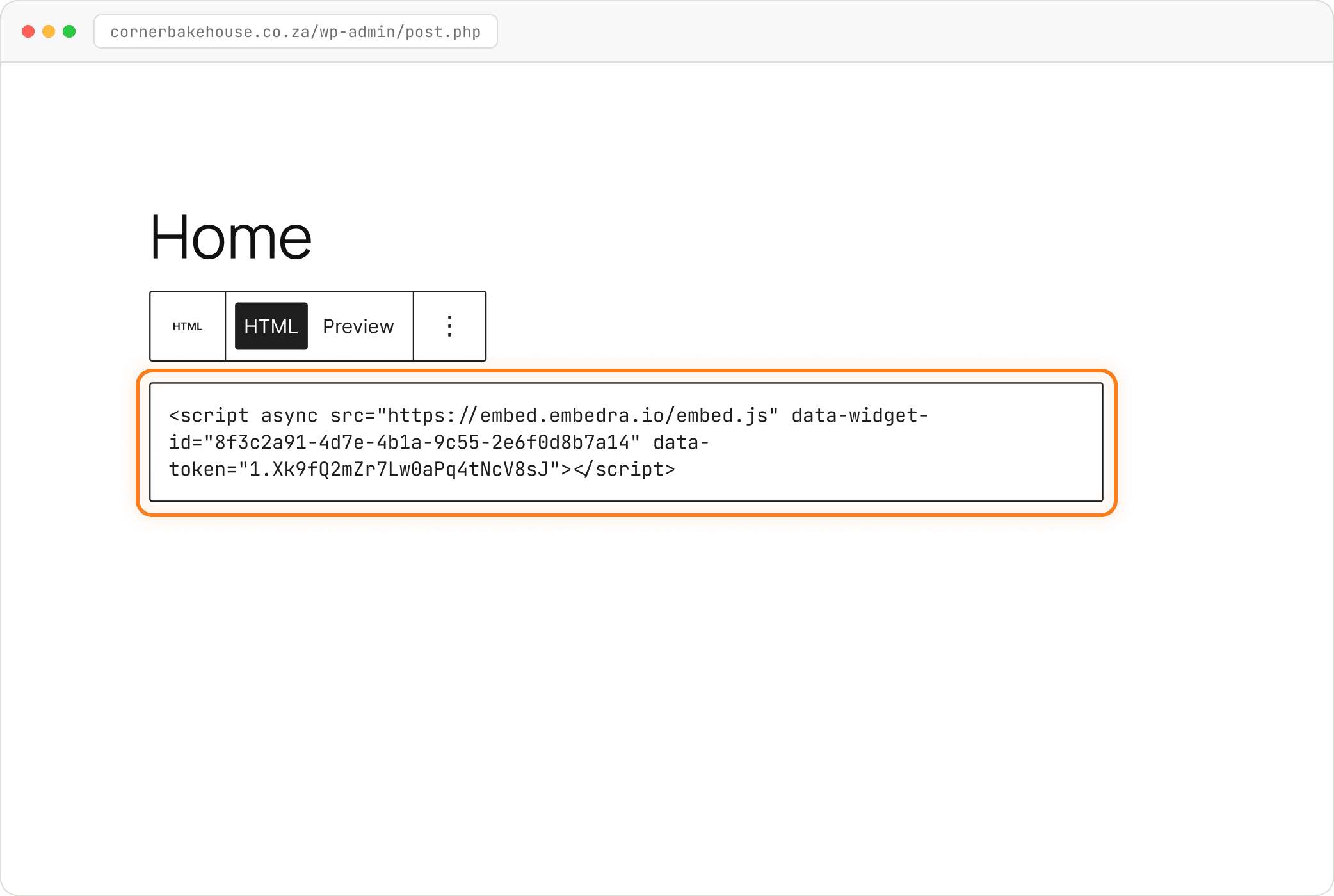 Step: On WordPress 6: paste into the box